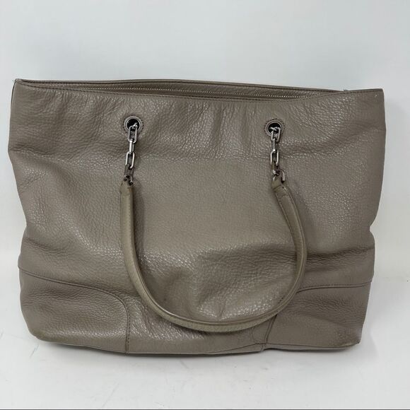 Tory Burch Whipstitch Logo Tote in French Gray #29668 Pebbled Leather Dust Bag - Picture 3 of 11